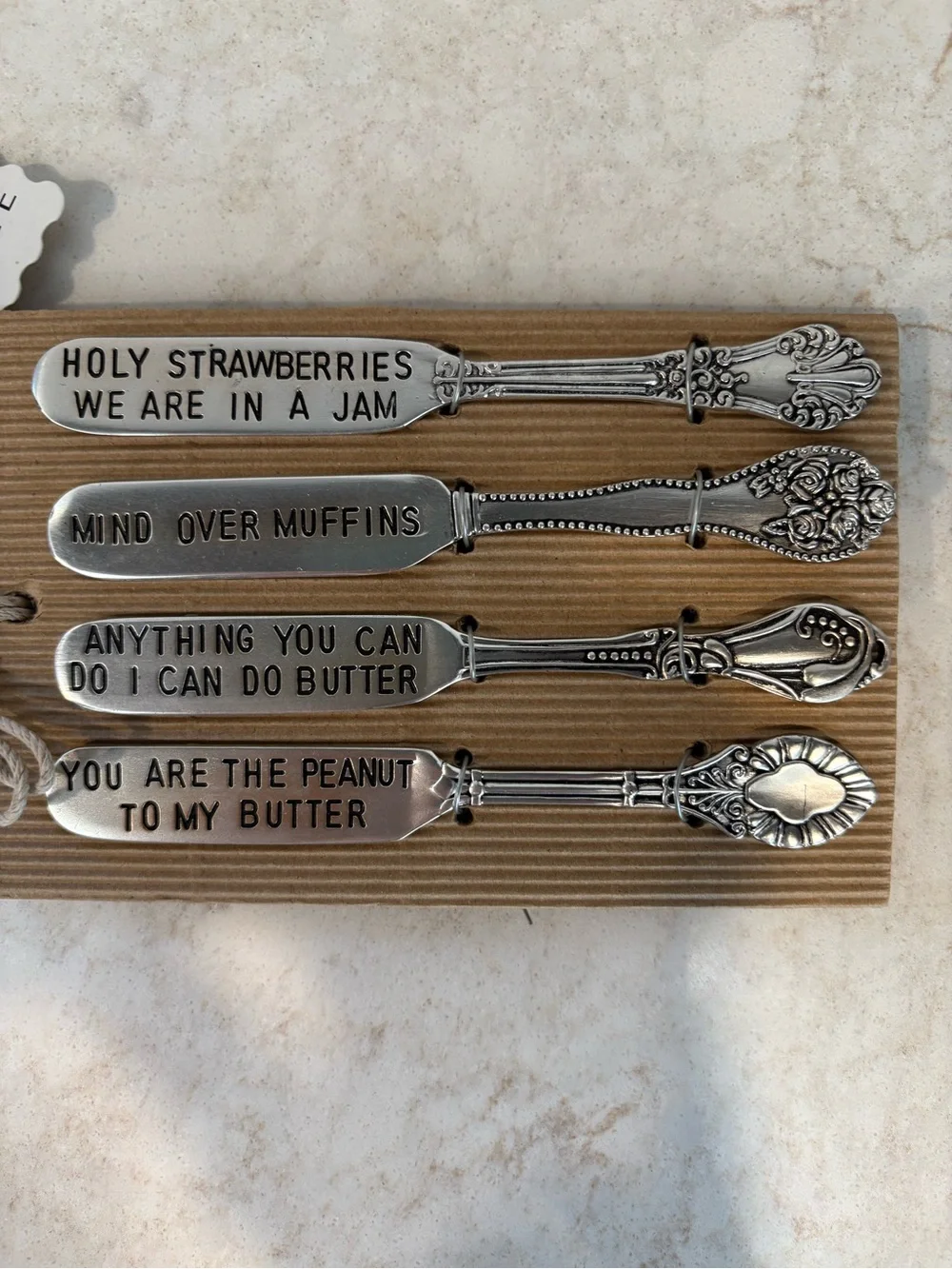 Mud Pie Silver Stamped Butter Spreader Set - 4 Decorative Fun Handles. NEW!